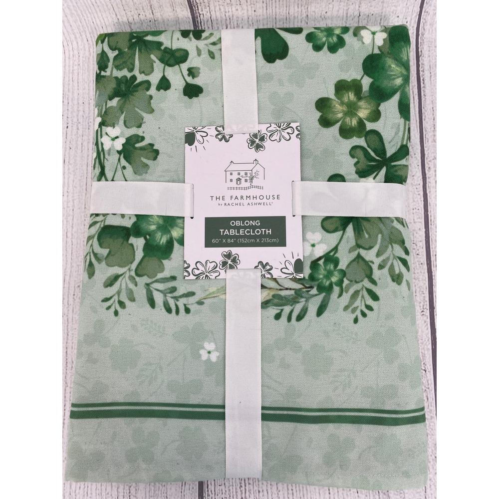 Rachel Ashwell Tablecloth 60x84 Green Shamrock Floral Oblong Farmhouse Festive